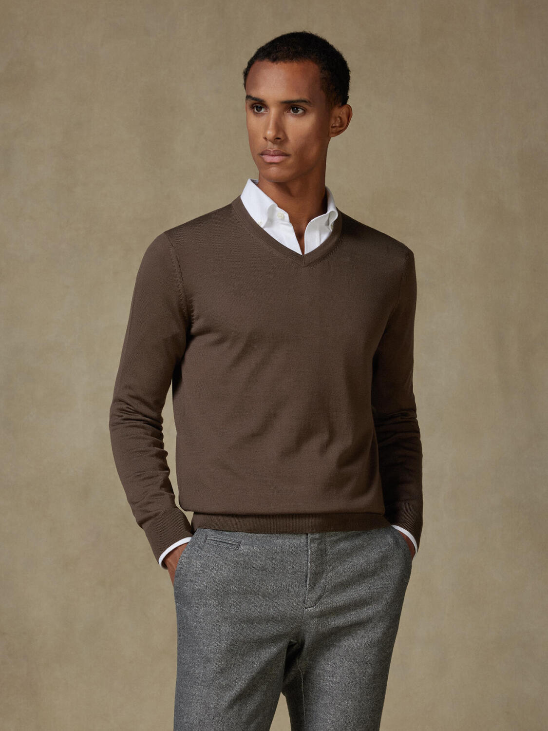 Maglia scollo a V Dylan in lana merino visone