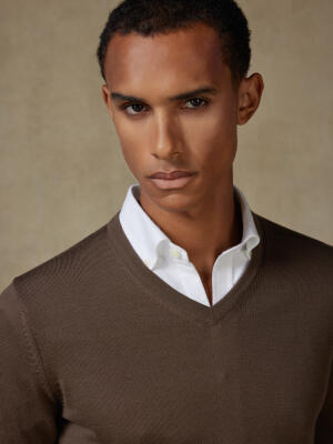 Maglia scollo a V Dylan in lana merino visone