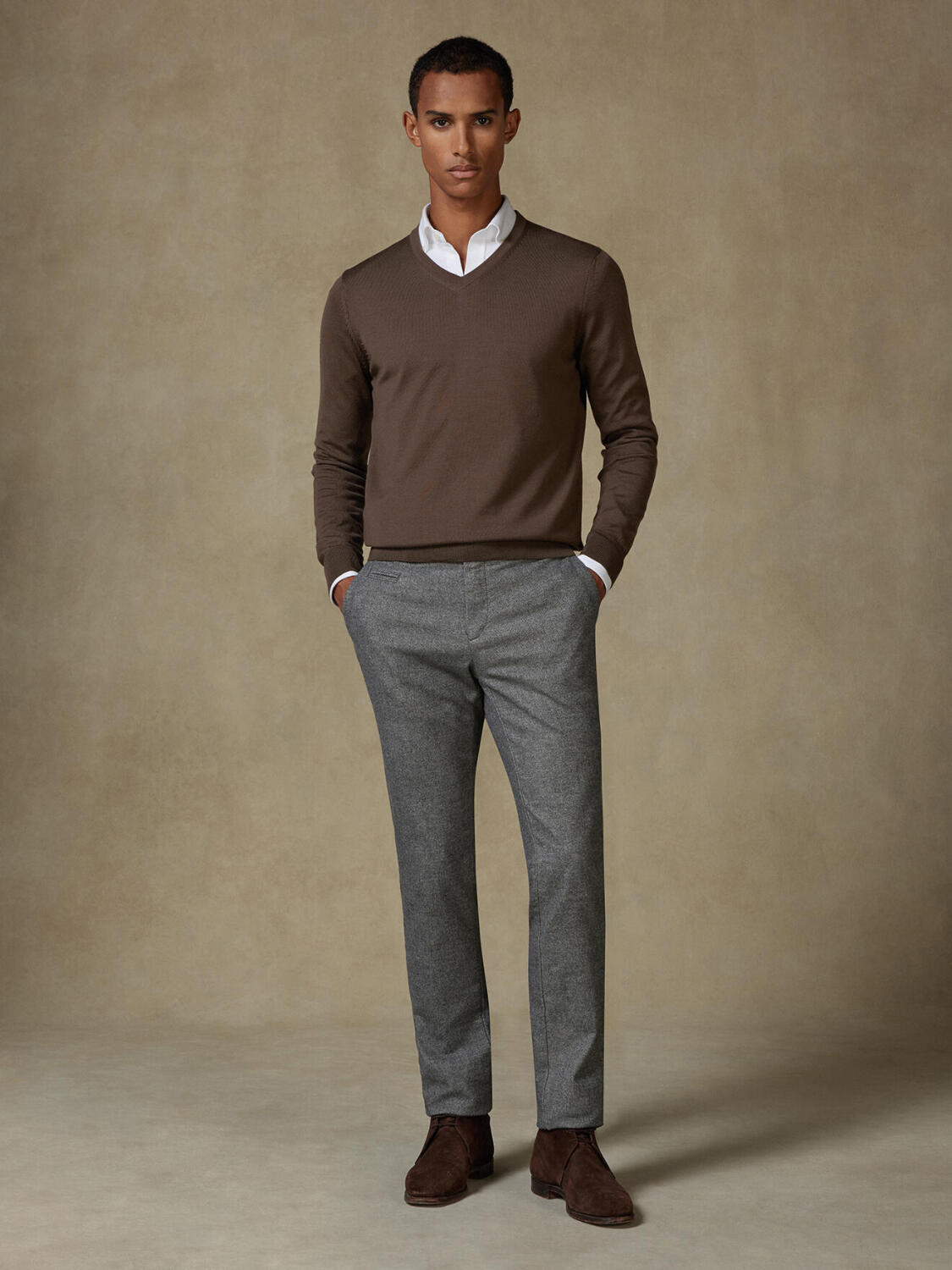 Maglia scollo a V Dylan in lana merino visone