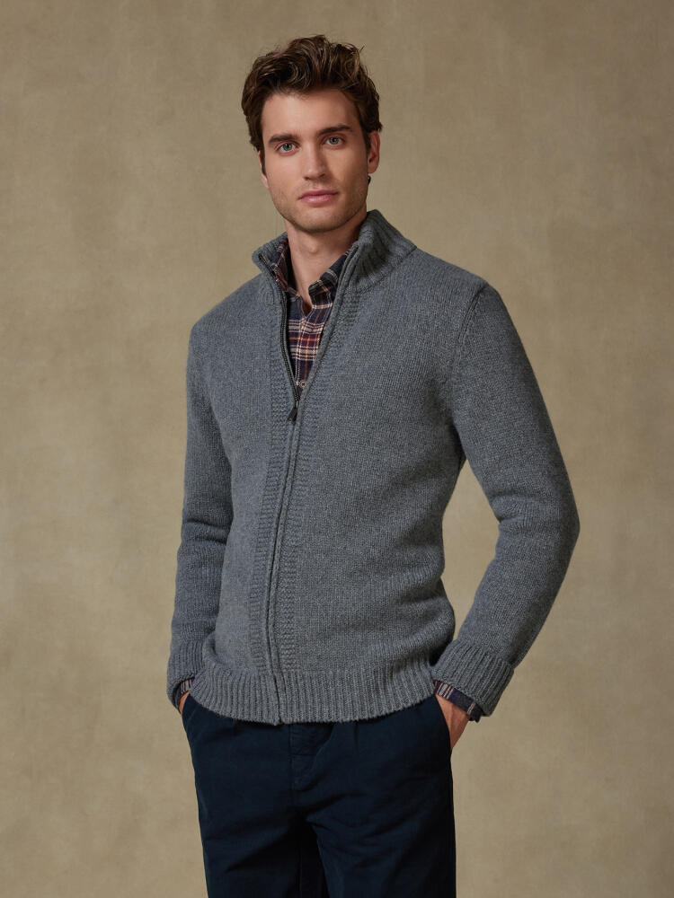 Full Zip Albury in lana d’agnello grigio