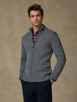 Full Zip Albury in lana d’agnello grigio