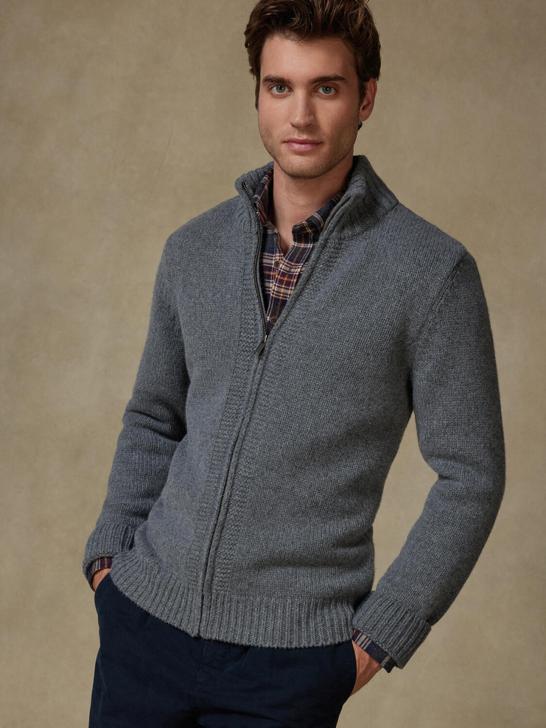 Full Zip Albury in lana d’agnello grigio