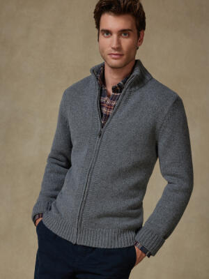 Full Zip Albury in lana d’agnello grigio