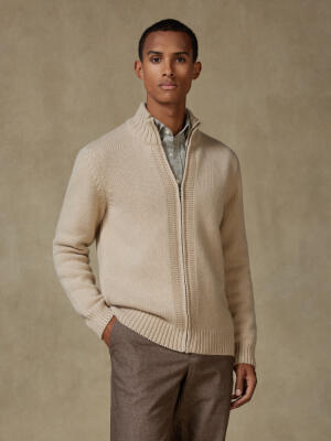 Full Zip Albury in lana d’agnello écru