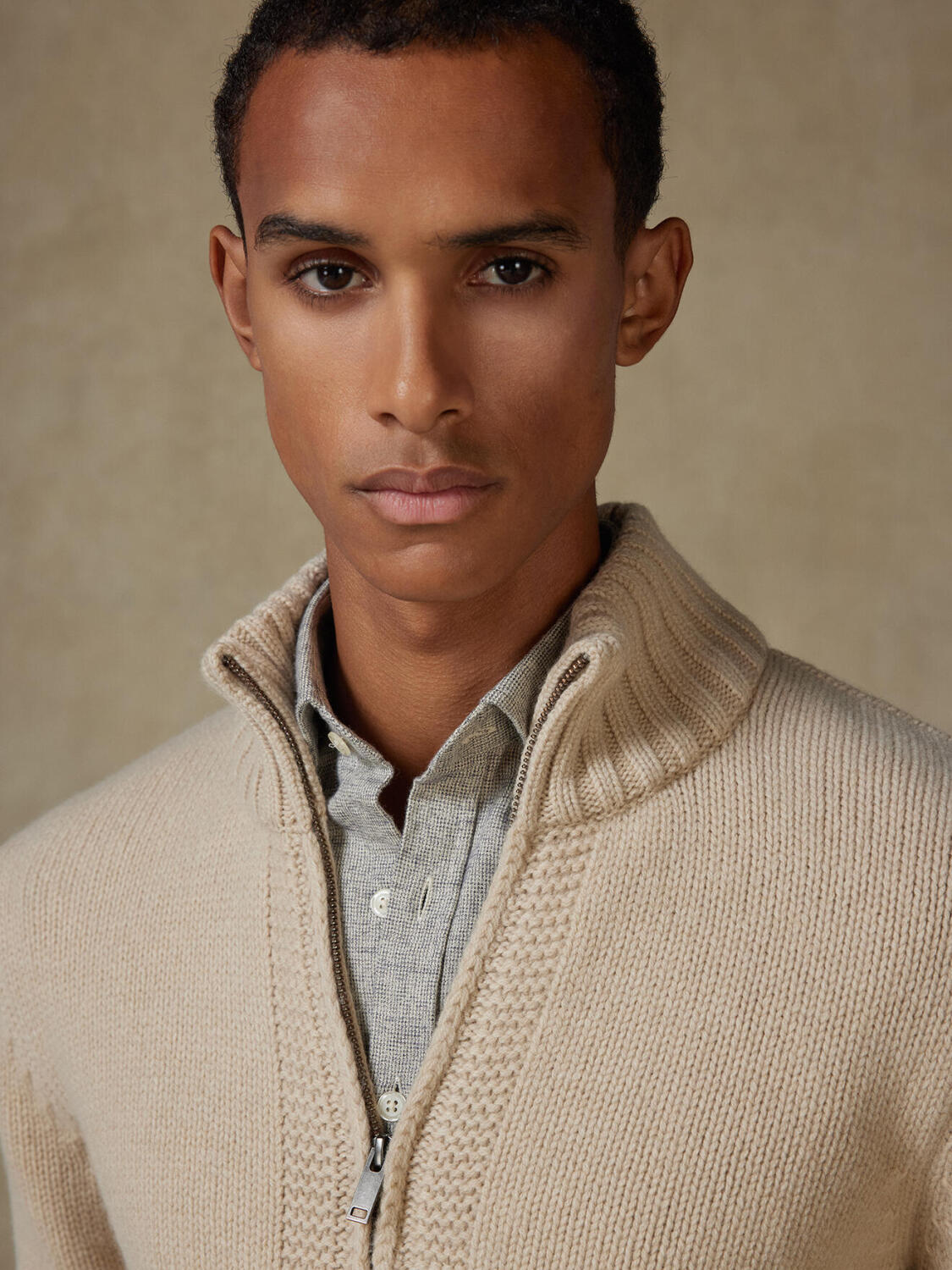 Full Zip Albury in lana d’agnello écru