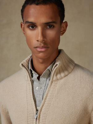 Full Zip Albury in lana d’agnello écru