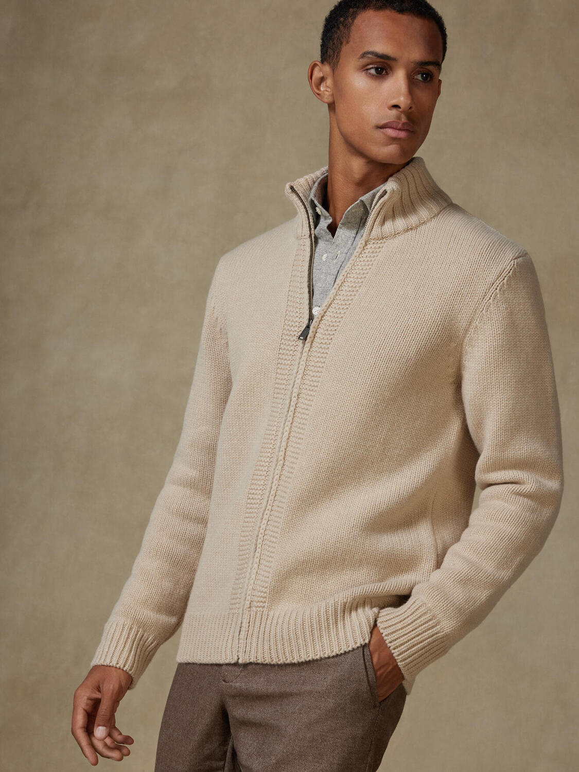 Full Zip Albury in lana d’agnello écru