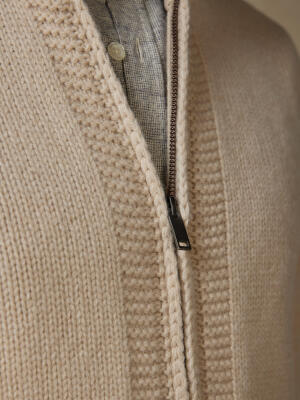 Full Zip Albury in lana d’agnello écru