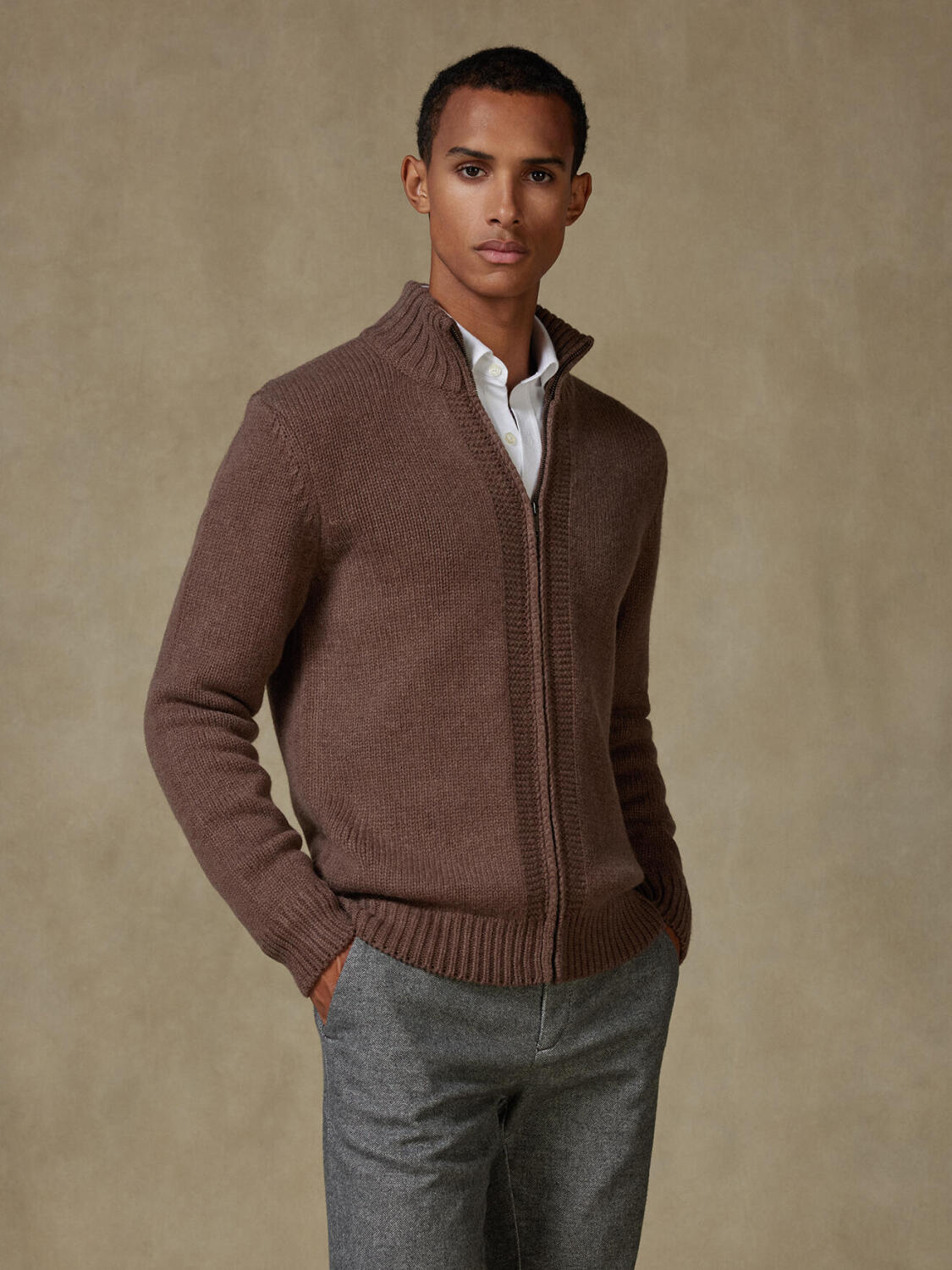 Full Zip Albury in lana d’agnello marrone