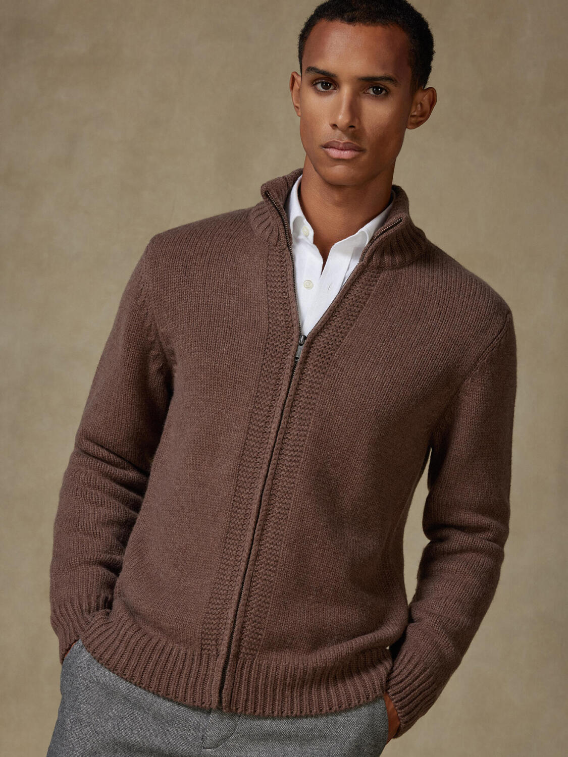 Full Zip Albury in lana d’agnello marrone