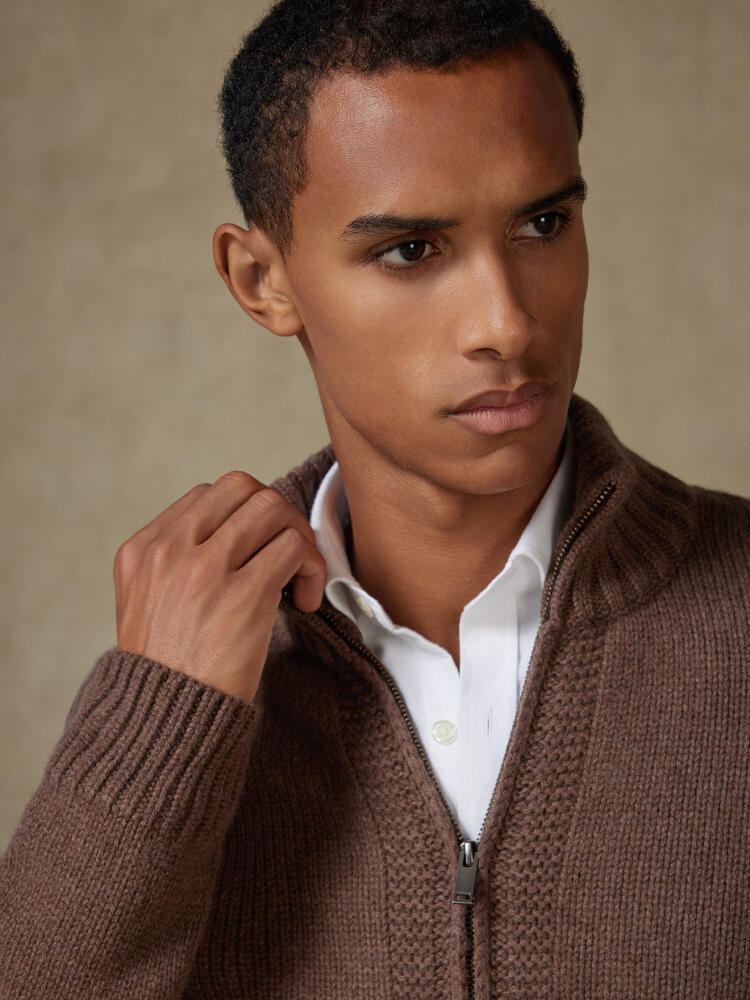 Full Zip Albury in lana d’agnello marrone