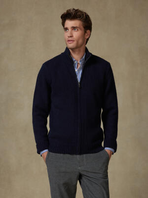 Full Zip Albury in lana d’agnello blu navy