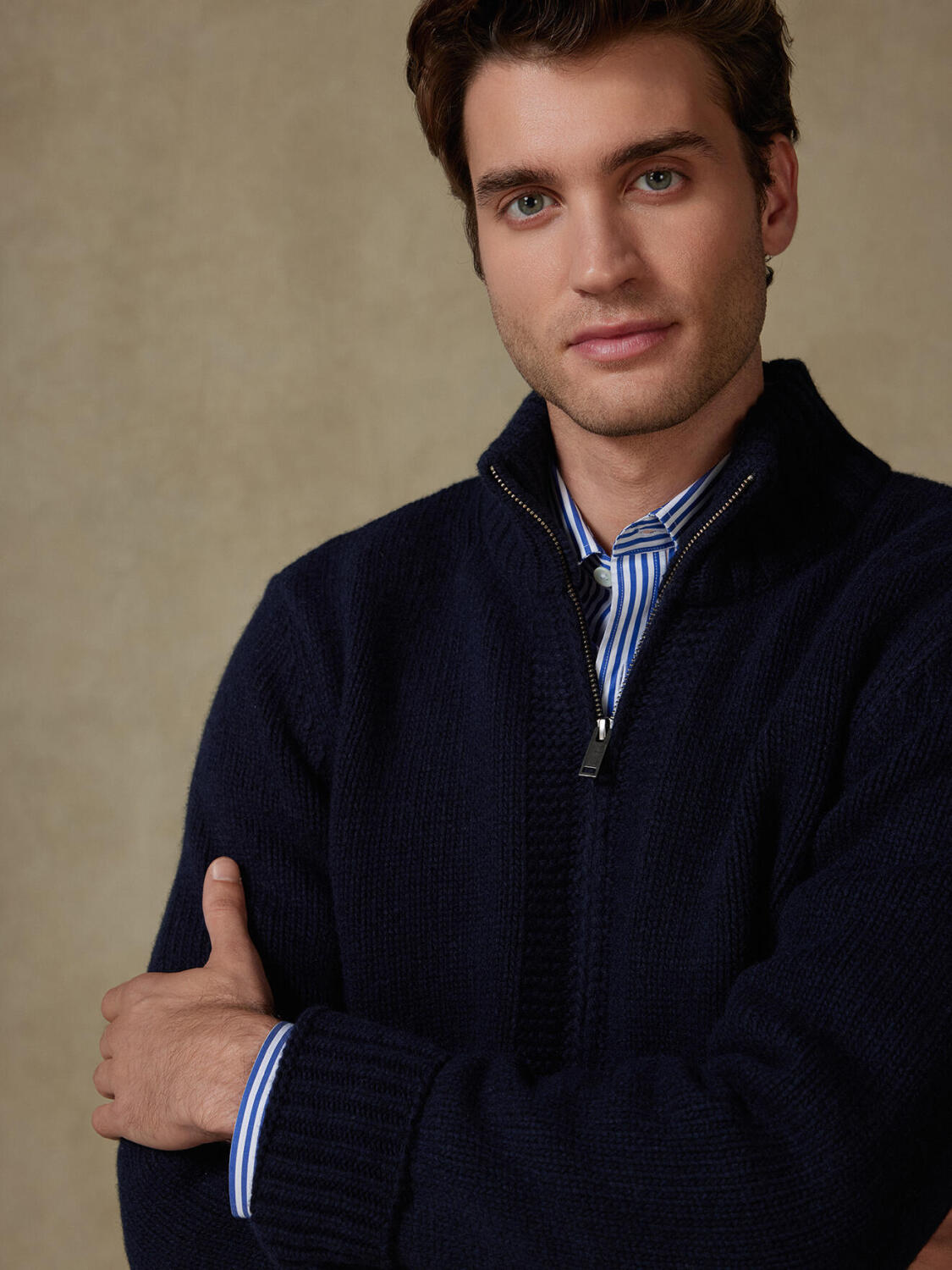 Full Zip Albury in lana d’agnello blu navy