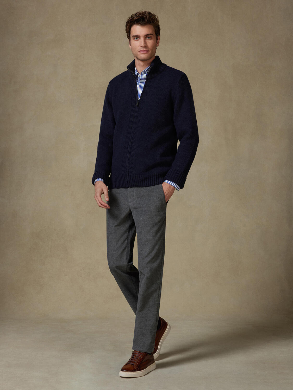 Full Zip Albury in lana d’agnello blu navy