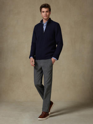 Full Zip Albury in lana d’agnello blu navy