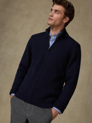 Full Zip Albury in lana d’agnello blu navy