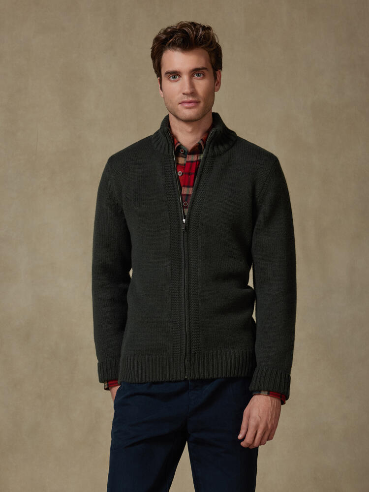 Full Zip Albury in lana d’agnello kaki