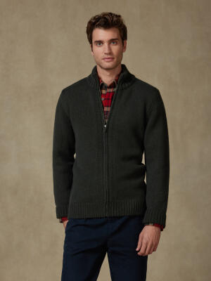 Full Zip Albury in lana d’agnello kaki