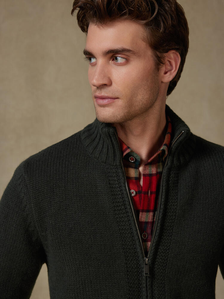 Full Zip Albury in lana d’agnello kaki