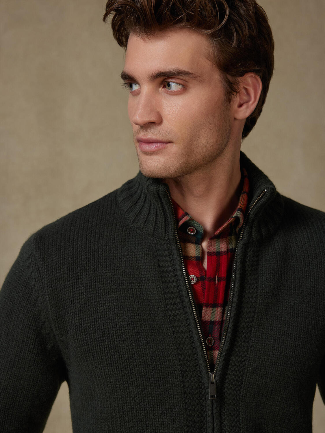 Full Zip Albury in lana d’agnello kaki