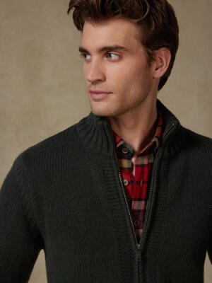 Full Zip Albury in lana d’agnello kaki