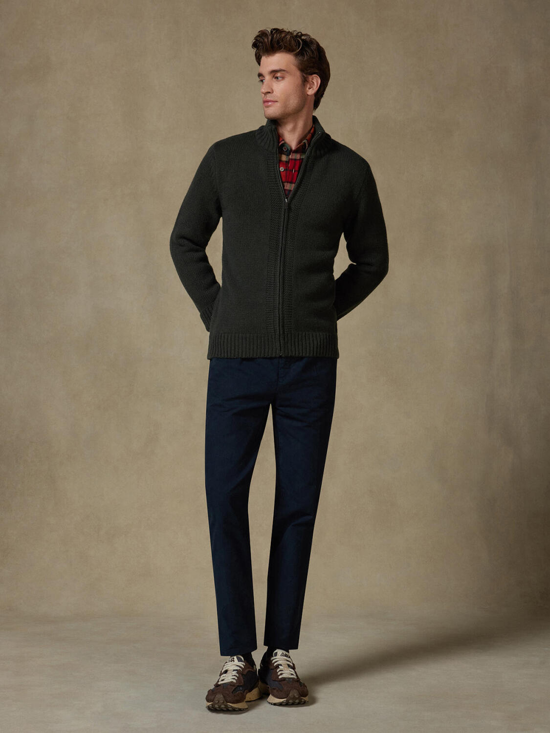 Full Zip Albury in lana d’agnello kaki
