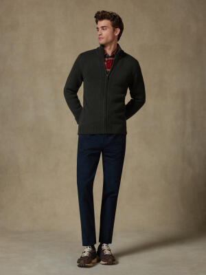 Full Zip Albury in lana d’agnello kaki
