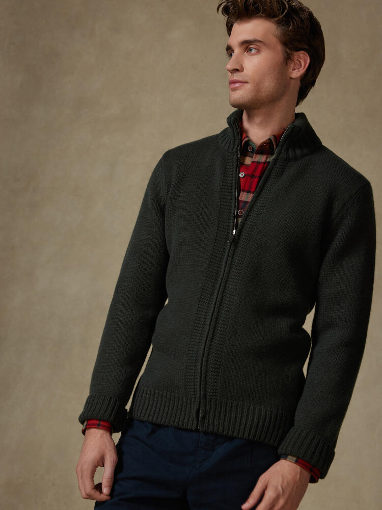 Full Zip Albury in lana d’agnello kaki