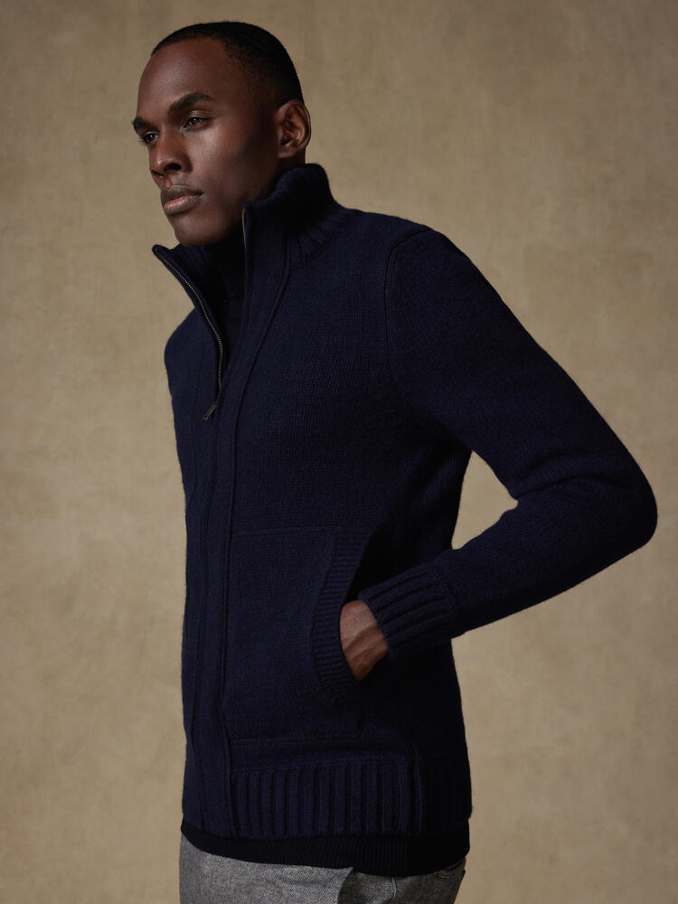 Full zip Jim in navy lambswool