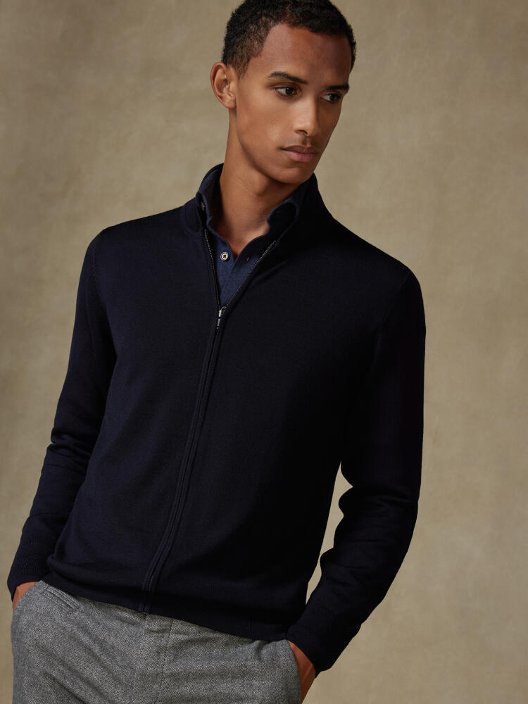 Full Zip Teddy en mérinos marine