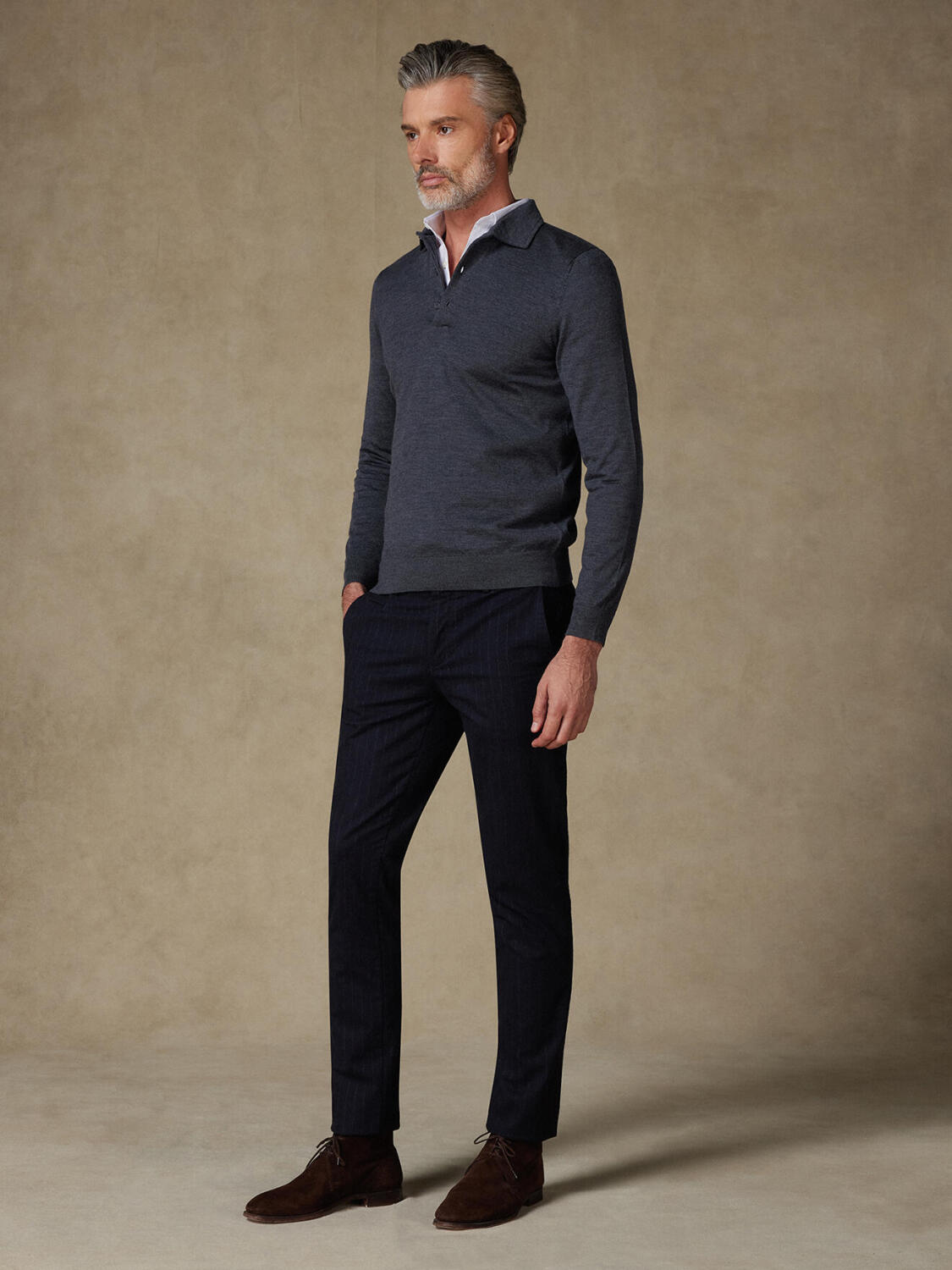 Polo Tim aus Merino in Anthrazitgrau