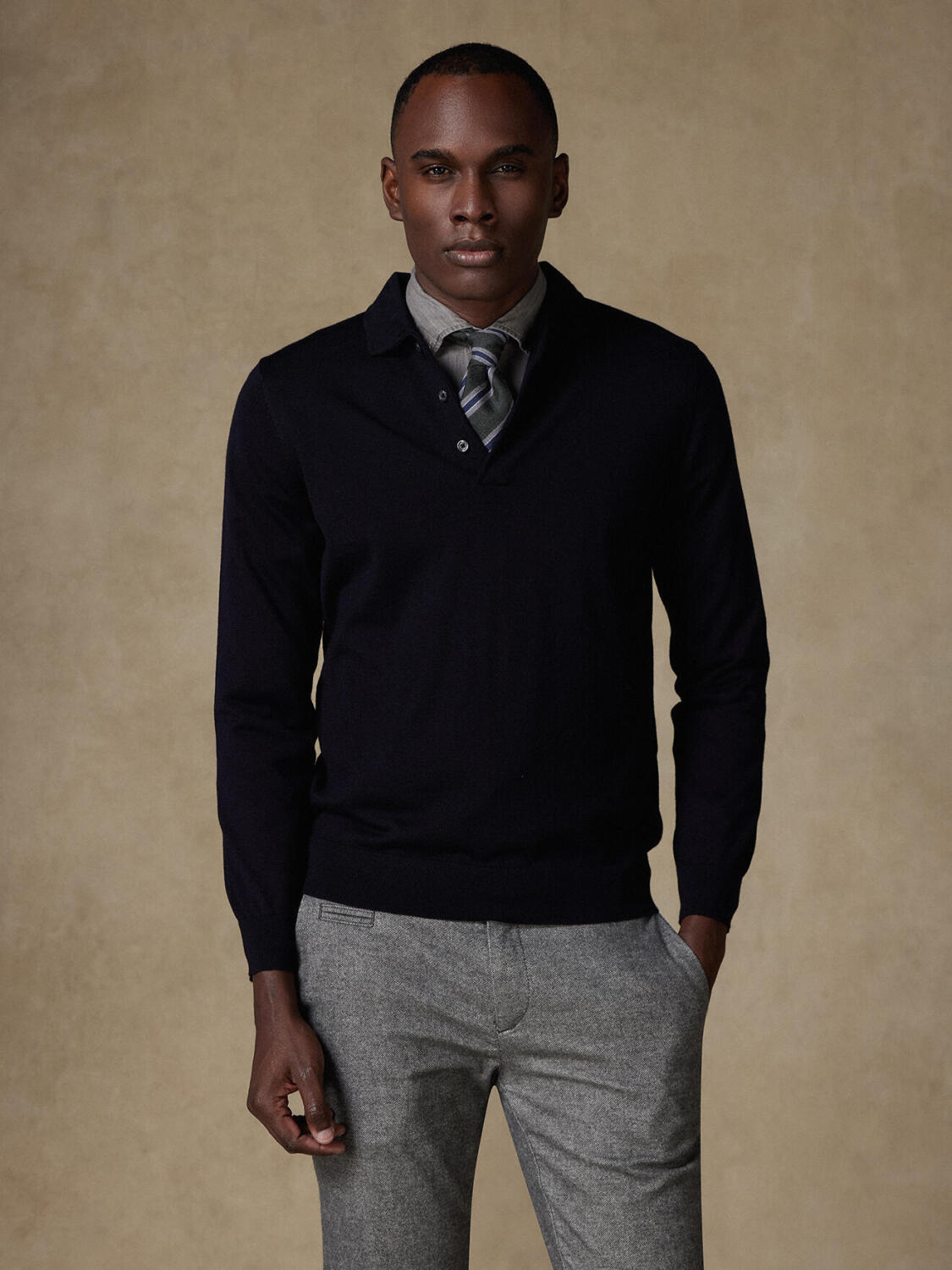 Polo Tim in merino blu scuro