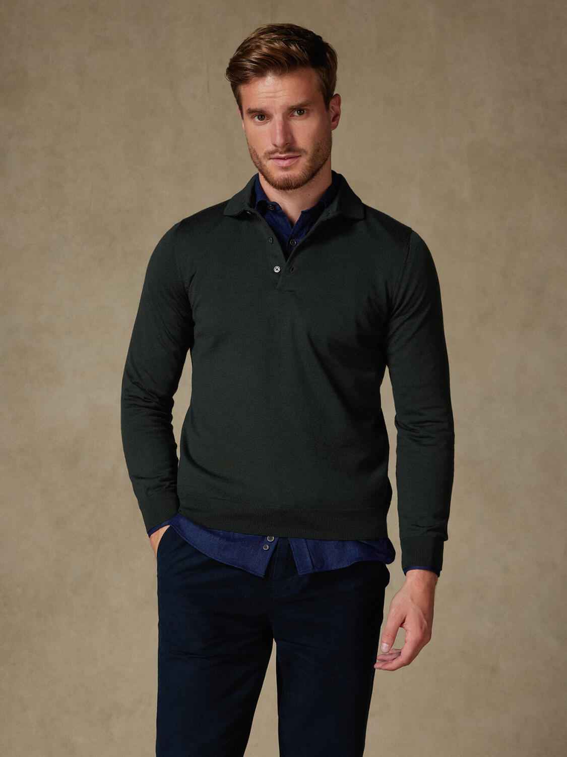 Tim polo shirt in khaki merino