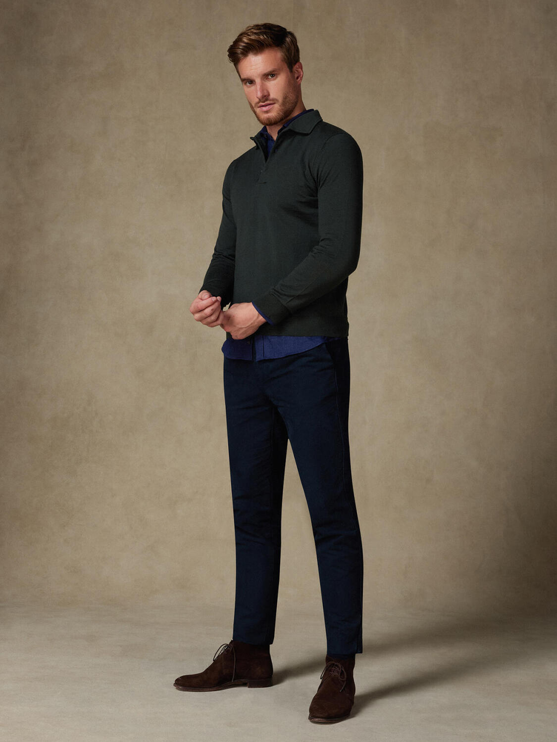 Tim polo shirt in khaki merino