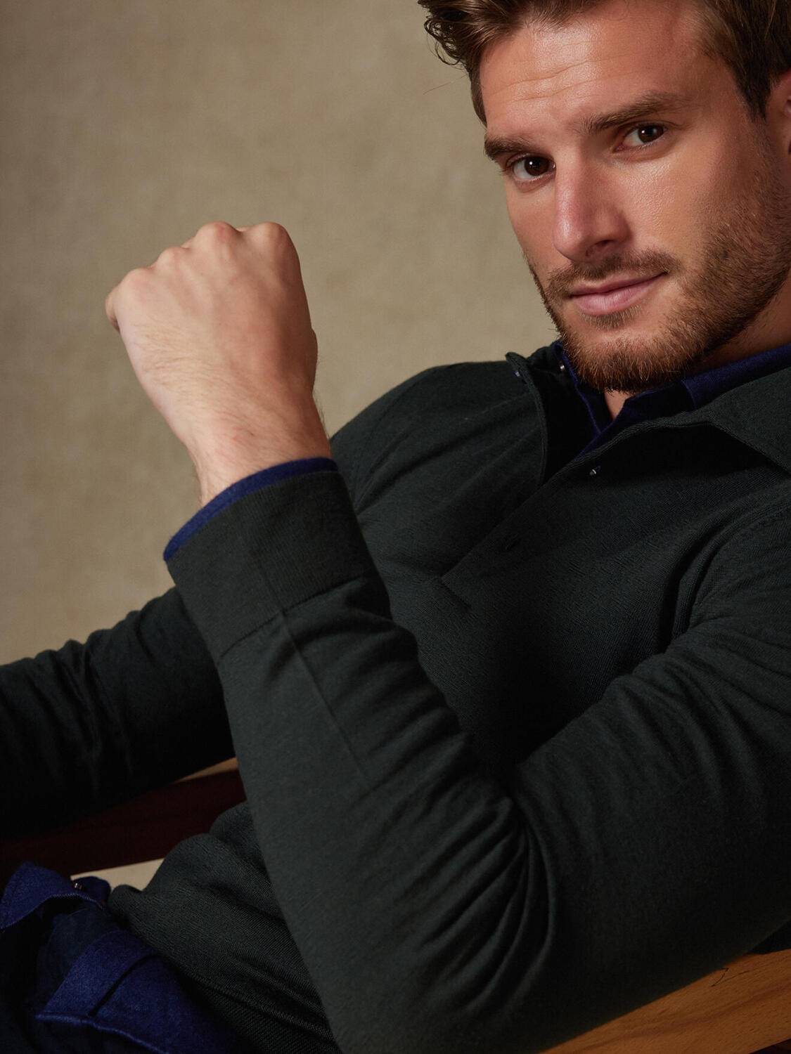 Tim polo shirt in khaki merino