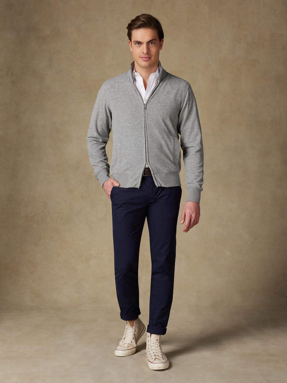 Volledige rits Todd in grijs badstof