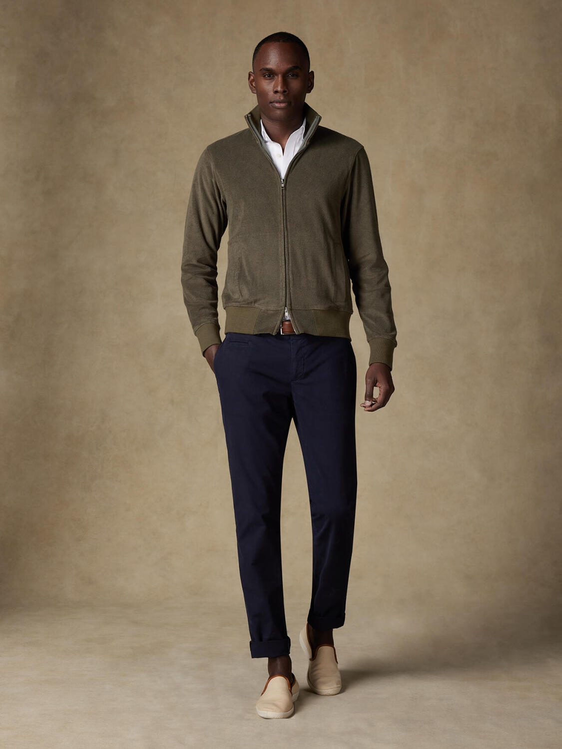 Todd con zip intera in spugna kaki