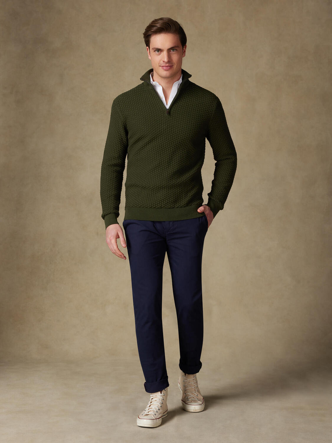 Half zip Brooks kaki