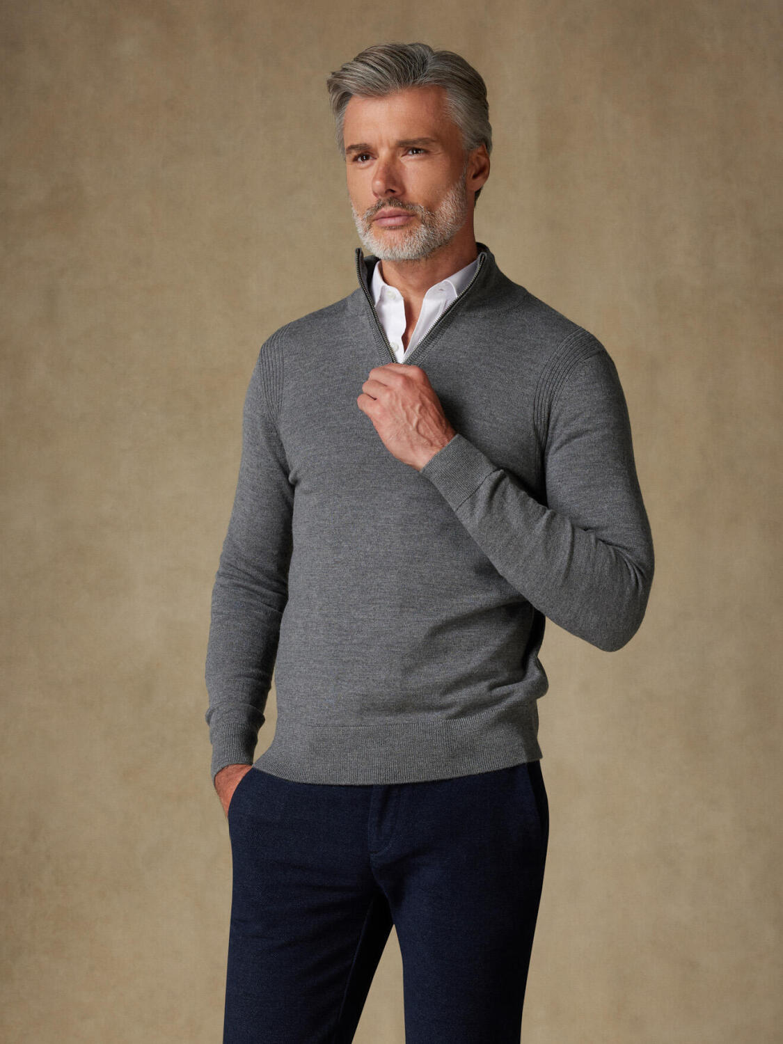 Half Zip Greg in grey merinos
