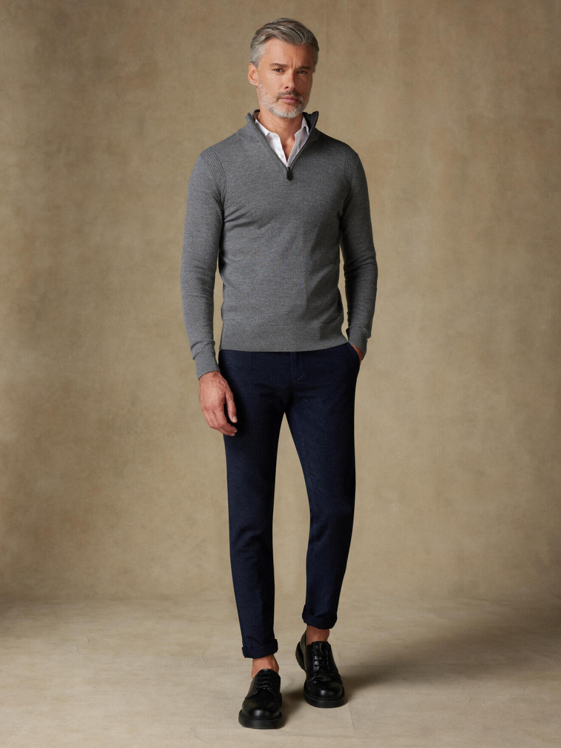 Half Zip Greg in grey merinos