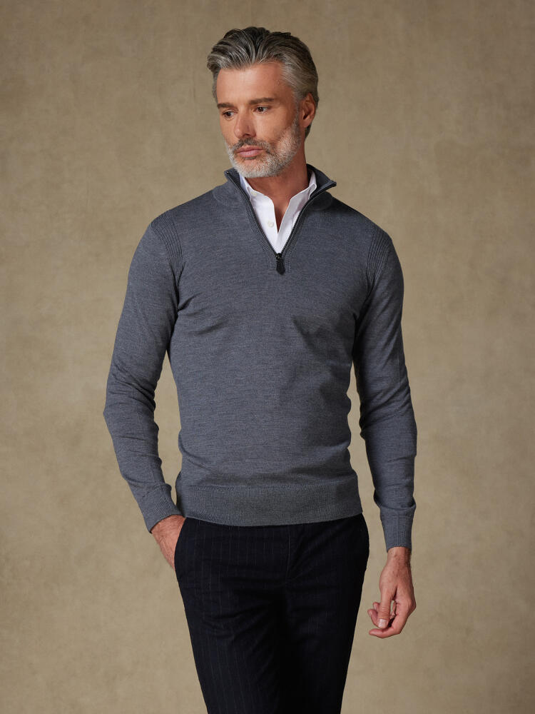 Half Zip Greg aus grauem Merino