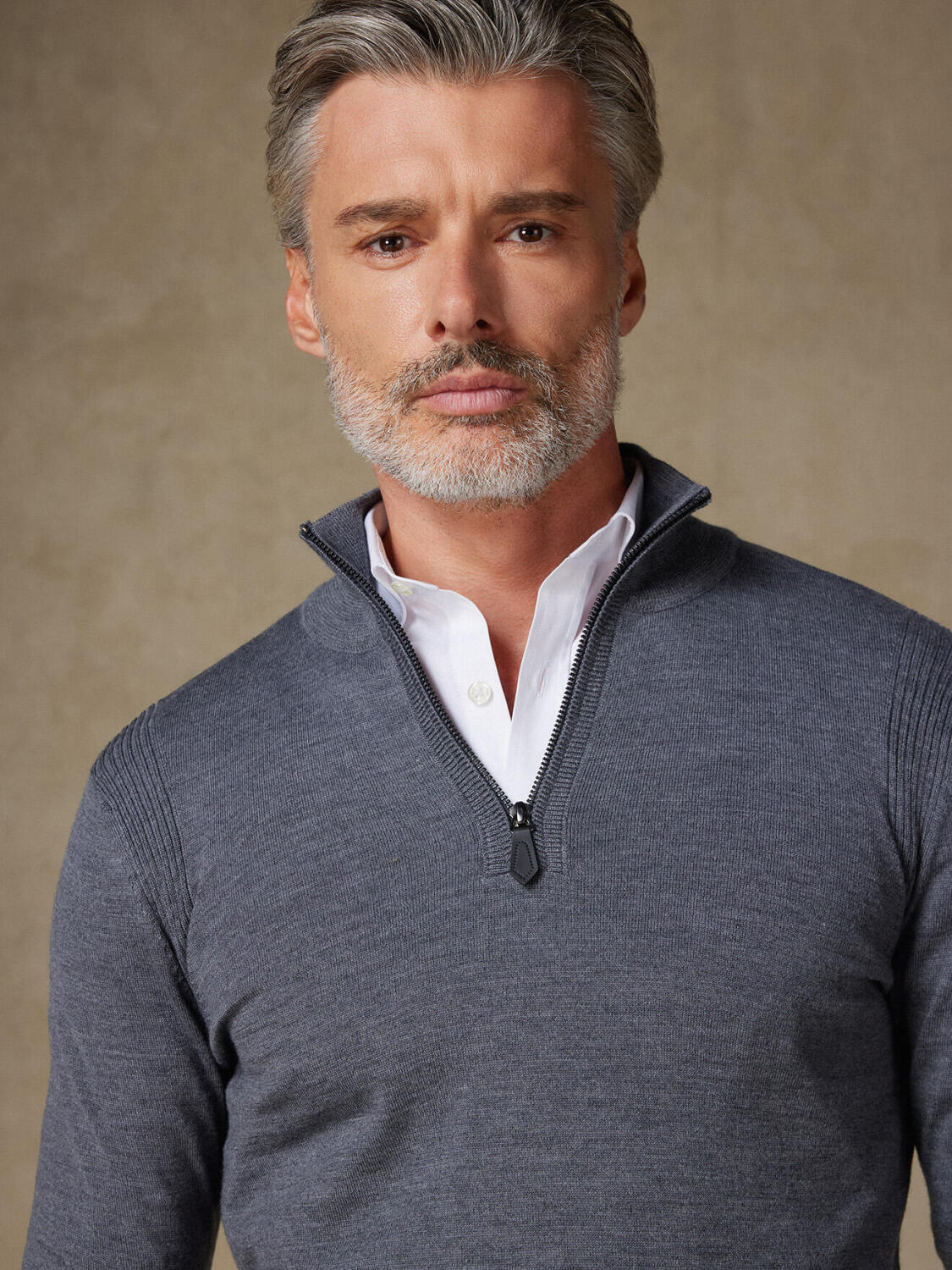 Half Zip Greg in lana merino grigio