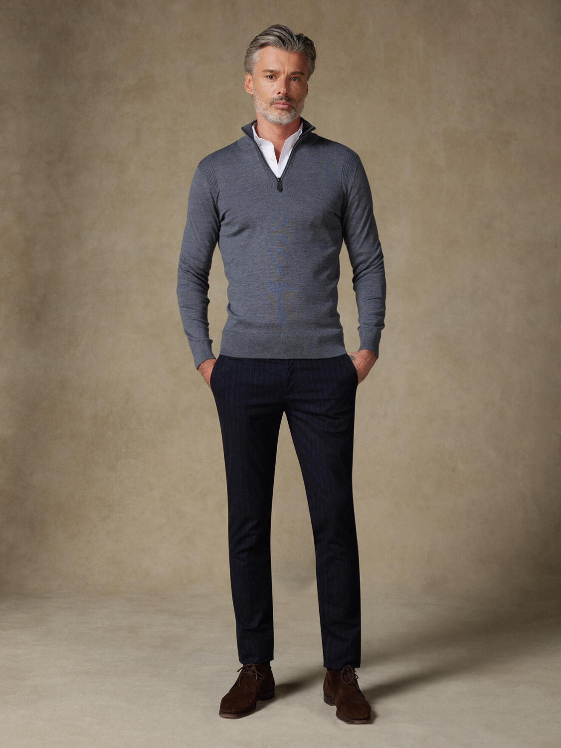 Half Zip Greg in lana merino grigio