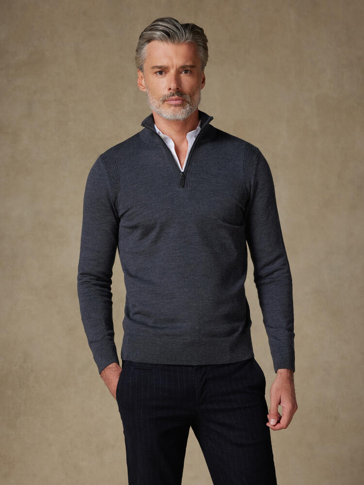 Greg Half Zip en lana merino gris antracita