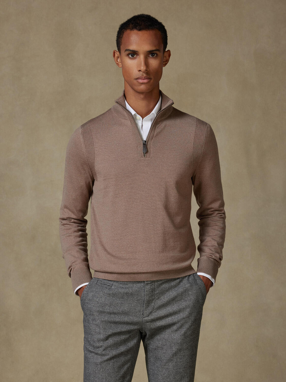 Half Zip Greg in lana merino beige