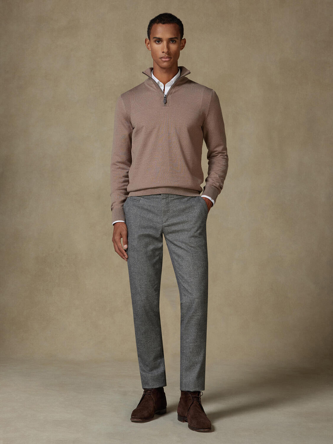 Half Zip Greg in lana merino beige