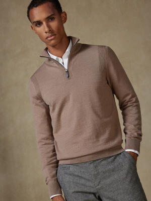 Half Zip Greg in lana merino beige