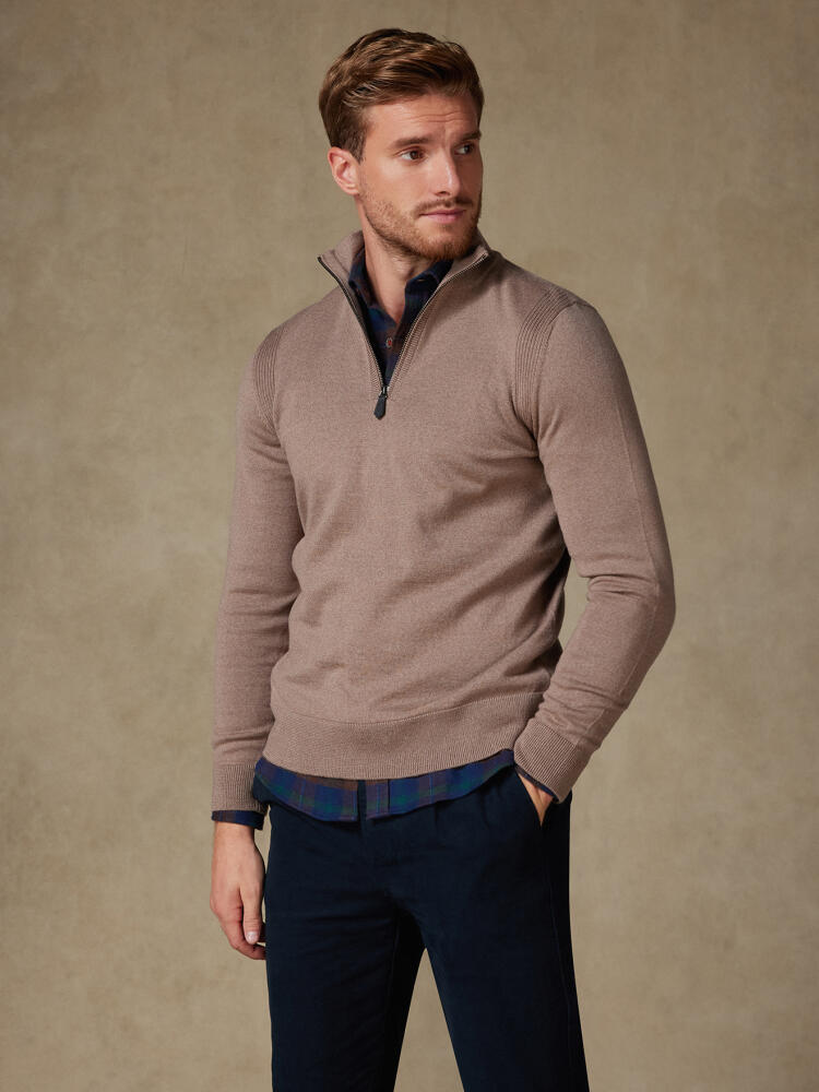 Greg Half Zip en lana merino marrón