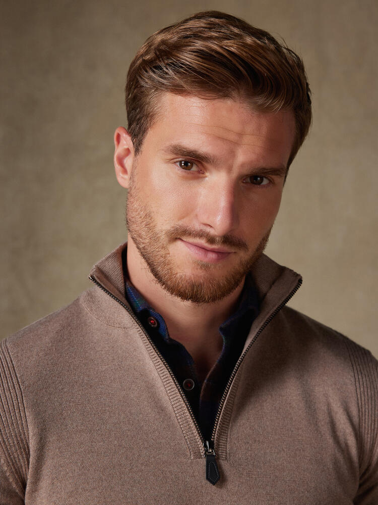 Greg Half Zip en lana merino marrón