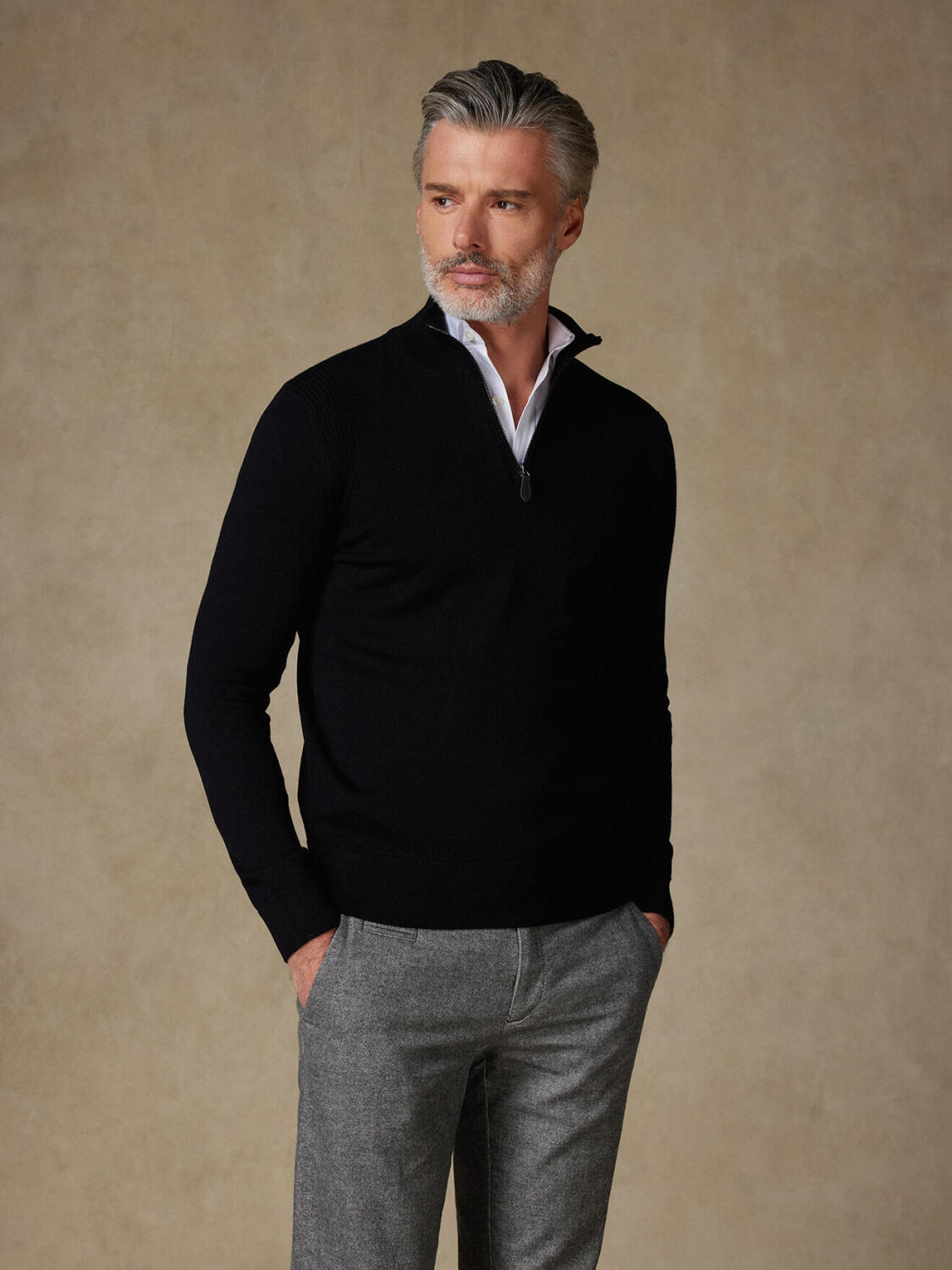 Half Zip Greg in lana merino nera